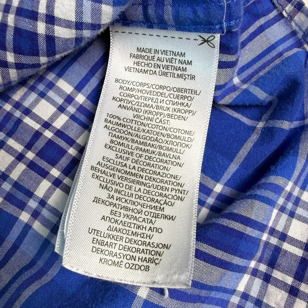 Ralph Lauren Boys Blue Plaid Short Sleeve Button Down Shirt Size L 14-16 Cotton
